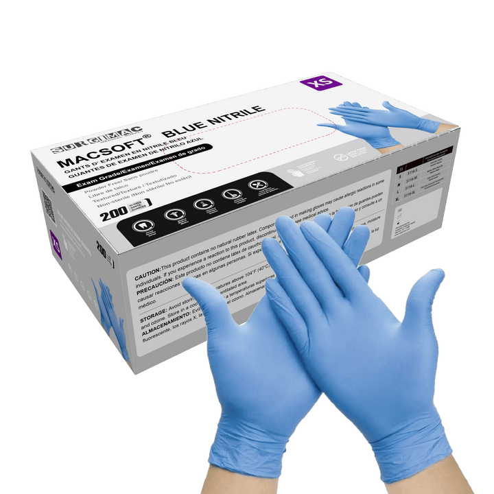 Nitrile Exam Gloves MacSoft by SurgiMac | Blue | Chemo Tested | 200 Count 5116-XS