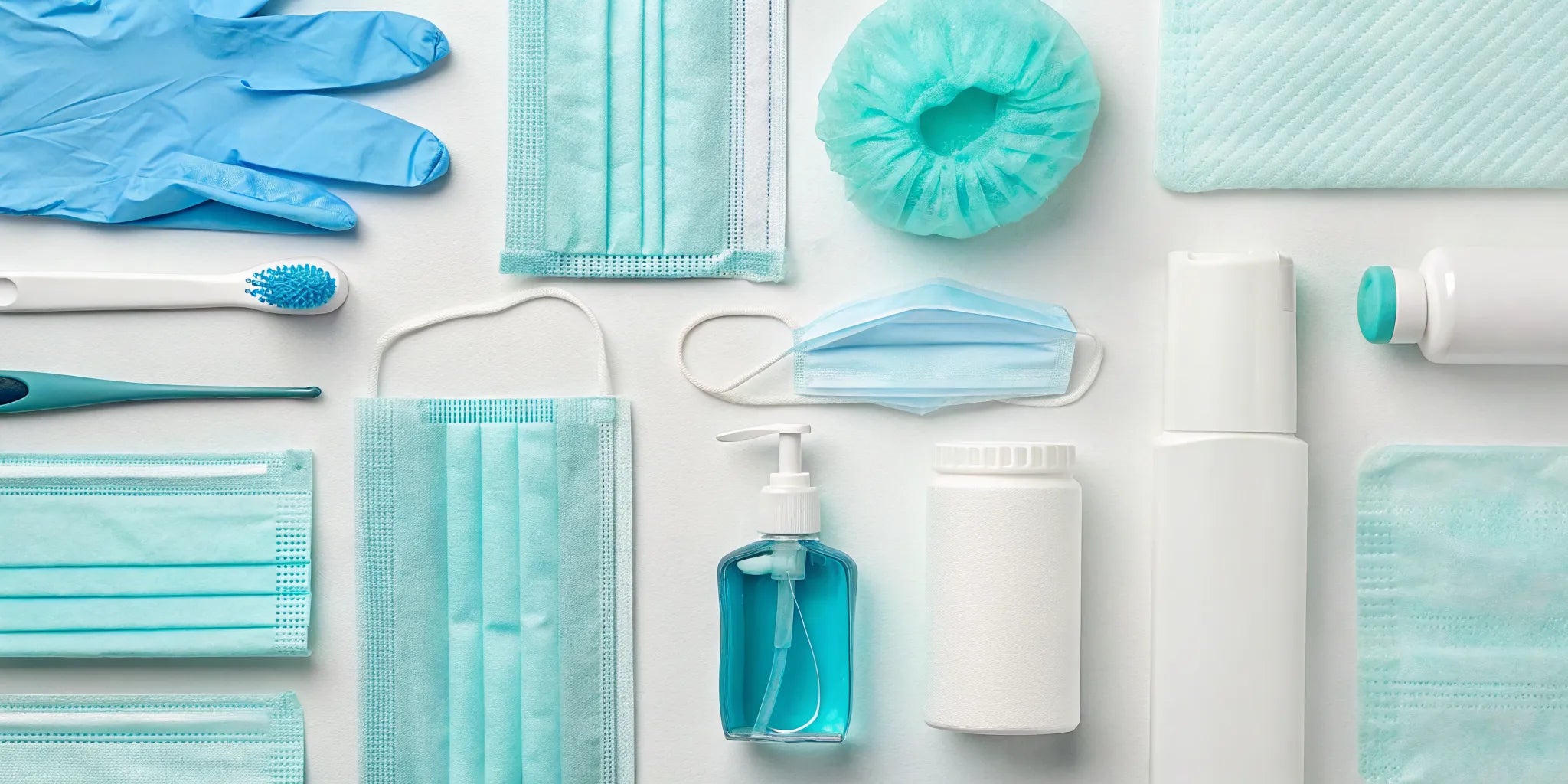 Essential hygiene supplies like PPE and disinfectants for a dental practice.