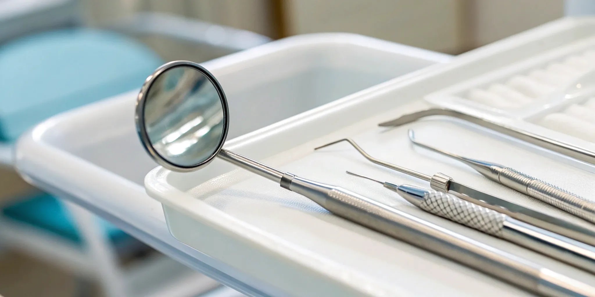 A cone socket mirror head prepared for a dental procedure.