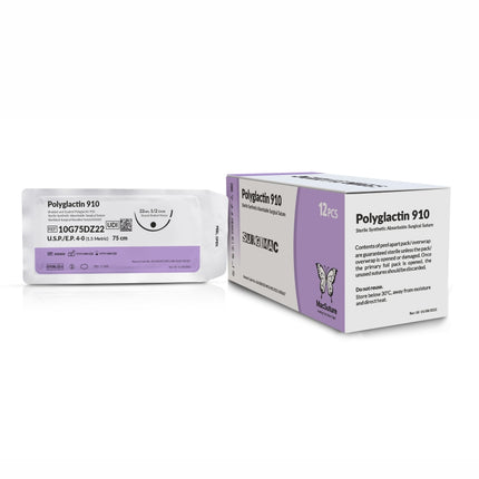MacSuture 4-0 30" Violet Absorbable Coated Suture, Braided, with 22 mm 1/2 Circle Taper Point Needle, Polyglactin 910, 12/Box