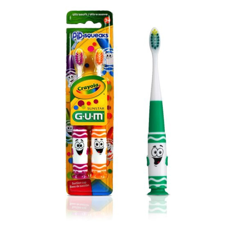 Crayola Pip-Squeaks Toothbrush, Suction Cup, Ultra Soft, Tapered Head, 1 dz/bx 232PY