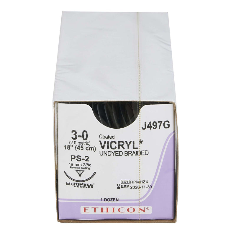 Absorbable Suture with Needle Coated Vicryl™ Polyglactin 910 PS-2 3/8 Circle Precision Reverse Cutting Needle Size 3-0 Braided | SurgiMac Dental Supply