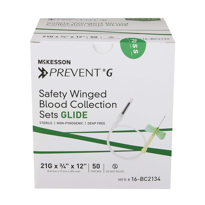 McKesson Prevent G Blood Collection Set 21 Gauge 3/4 Inch Needle Length Safety Needle 12 Inch Tubing Sterile | SurgiMac Dental Supply