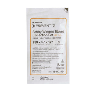 McKesson Prevent G Blood Collection Set 25 Gauge 3/4 Inch Needle Length Safety Needle 12 Inch Tubing Sterile | SurgiMac Dental Supply