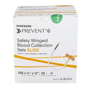 McKesson Prevent G Blood Collection Set 25 Gauge 3/4 Inch Needle Length Safety Needle 12 Inch Tubing Sterile | SurgiMac Dental Supply