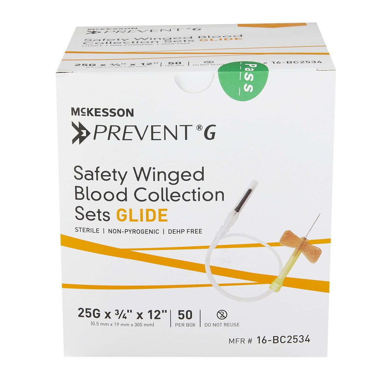 McKesson Prevent G Blood Collection Set 25 Gauge 3/4 Inch Needle Length Safety Needle 12 Inch Tubing Sterile | SurgiMac Dental Supply