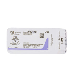 Coated Vicryl™ Polyglactin 910 PS-2 3/8 Circle Precision Reverse Cutting Needle Size 2-0 Braided | SurgiMac Dental Supply