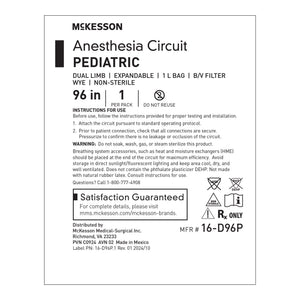 Anesthesia Breathing Circuit McKesson Expandable Tube 96 Inch Tube Dual Limb Pediatric 1 Liter Bag Single Patient Use