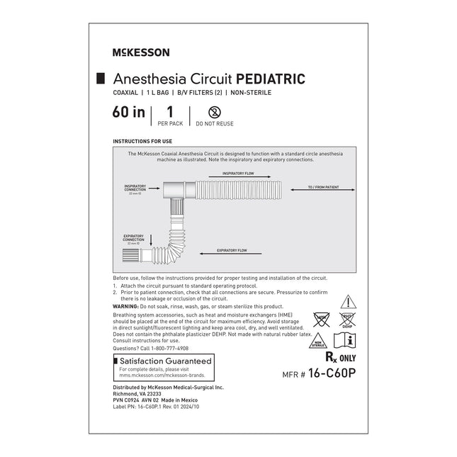 Anesthesia Breathing Circuit McKesson Expandable Tube 60 Inch Tube Single Limb Pediatric 1 Liter Bag Single Patient Use