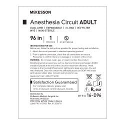 Anesthesia Breathing Circuit McKesson Expandable Tube 96 Inch Tube Dual Limb Adult 3 Liter Bag Single Patient Use