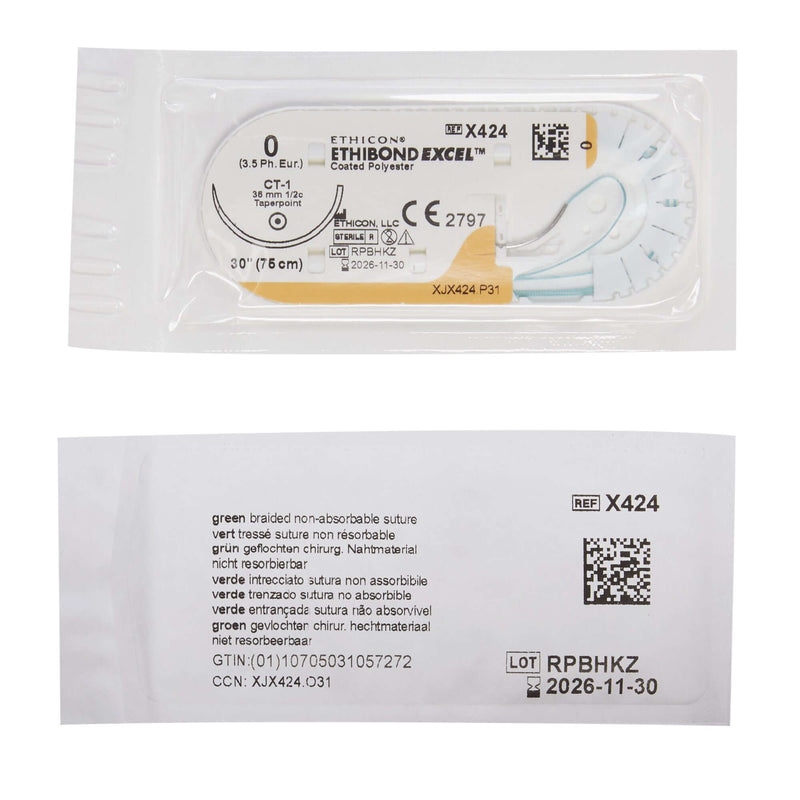 Ethibond Excel® Polyester CT-1 1/2 Circle Taper Point Needle Size 0 Braided | SurgiMac Dental Supply