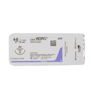 Coated Vicryl™ Polyglactin 910 SH 1/2 Circle Taper Point Needle Size 4-0 Braided | SurgiMac Dental Supply