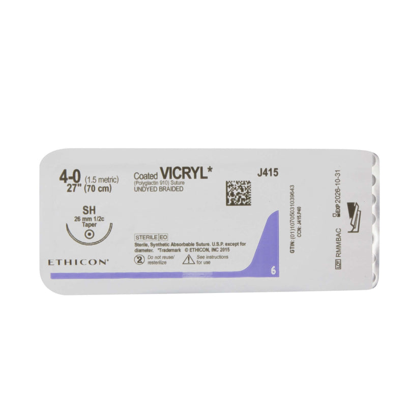 Coated Vicryl™ Polyglactin 910 SH 1/2 Circle Taper Point Needle Size 4-0 Braided | SurgiMac Dental Supply