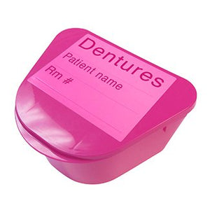 Denture Cup Pink Hinged Lid Single Patient Use | SurgiMac Dental Supply