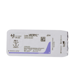 Coated Vicryl™ Polyglactin 910 RB-1 1/2 Circle Taper Point Needle Size 4-0 Braided | SurgiMac Dental Supply