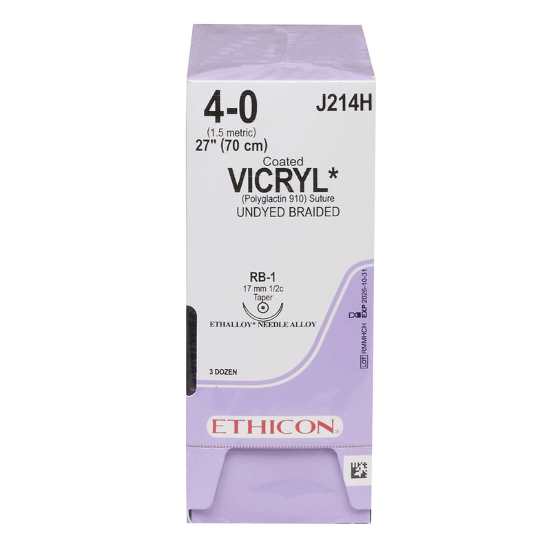 Coated Vicryl™ Polyglactin 910 RB-1 1/2 Circle Taper Point Needle Size 4-0 Braided | SurgiMac Dental Supply