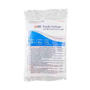 BD Insulin Syringe with Needle Ultra-Fine Lo-Dose 0.5 mL 5/16 Inch 31 Gauge NonSafety Regular Wall 328468-Bx
