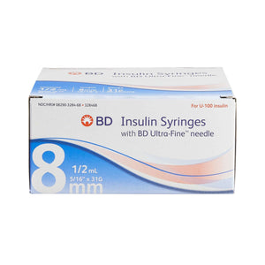 BD Insulin Syringe with Needle Ultra-Fine Lo-Dose 0.5 mL 5/16 Inch 31 Gauge NonSafety Regular Wall 328468-Bx