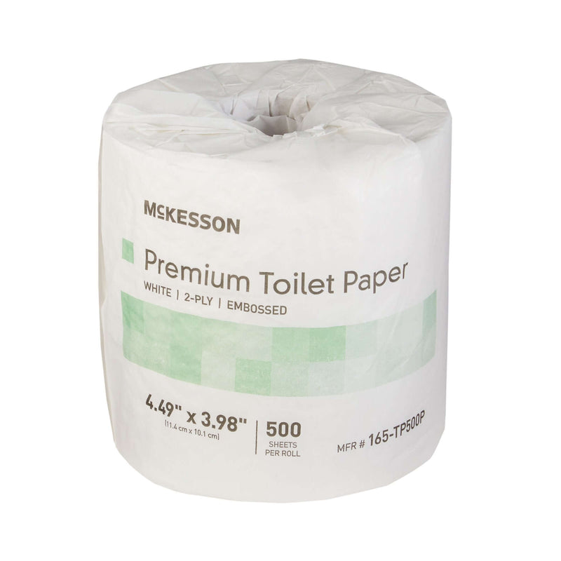 Toilet Tissue McKesson Premium White 2-Ply Standard Size Cored Roll 500 Sheets 4 X 4-1/2 Inch | SurgiMac Dental Supply