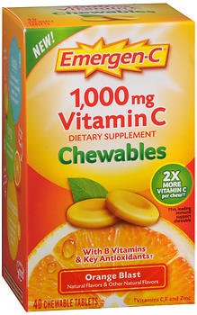 Vitamin C Supplement Emergen-C Ascorbic Acid 1,000 mg Strength Chewable Tablet 40 per Box Orange Flavor