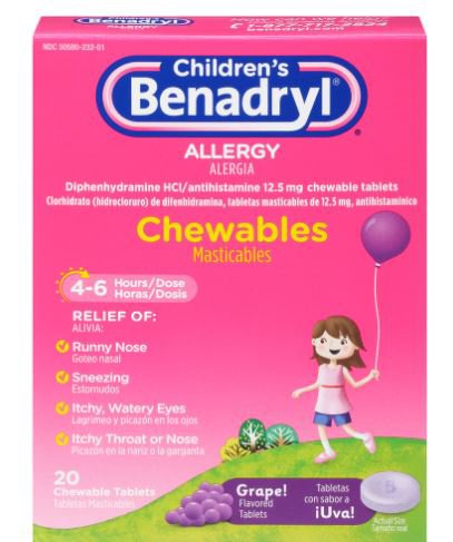 J & J Sales | Children's Allergy Relief Children's Benadryl® 12.5 mg Strength Chewable Tablet 20 per Box | 50580023201