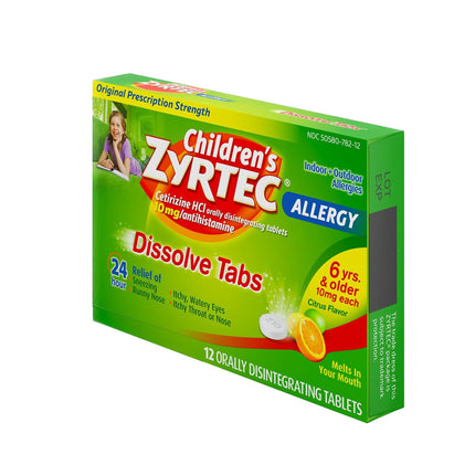 Children's Allergy Relief Zyrtec 10 mg Strength Tablet 12 per Box