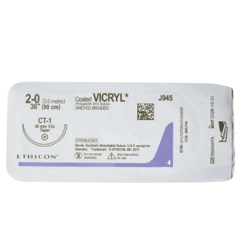 Coated Vicryl™ Polyglactin 910 CT-1 1/2 Circle Taper Point Needle Size 2-0 Braided | SurgiMac Dental Supply