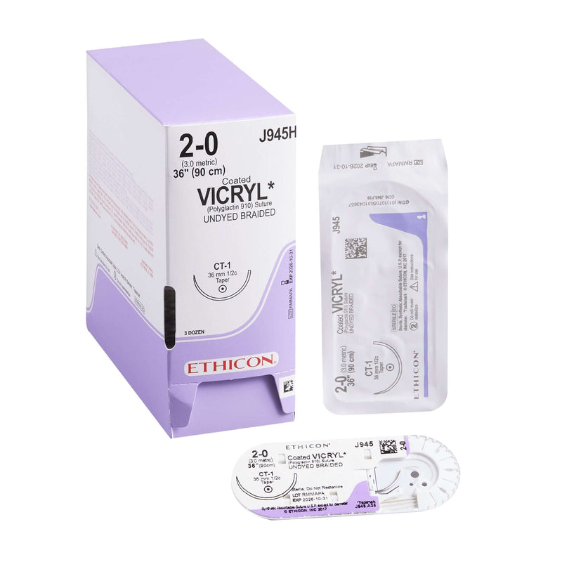 Coated Vicryl™ Polyglactin 910 CT-1 1/2 Circle Taper Point Needle Size 2-0 Braided | SurgiMac Dental Supply