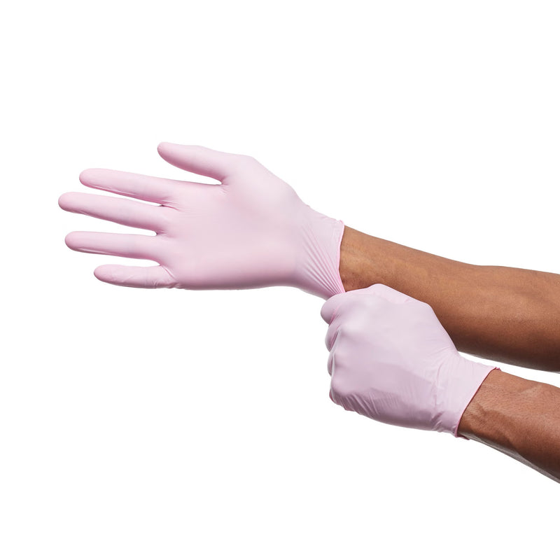 Exam Glove McKesson Pink Nitrile 250 per Box NonSterile Nitrile Standard Cuff Length Textured Fingertips Pink Not Rated