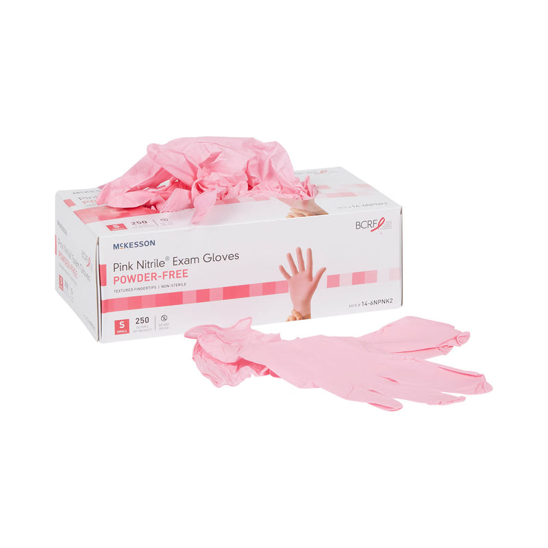 Exam Glove McKesson Pink Nitrile 250 per Box NonSterile Nitrile Standard Cuff Length Textured Fingertips Pink Not Rated