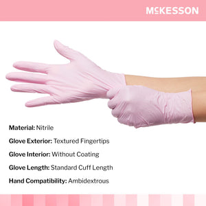 Exam Glove McKesson Pink Nitrile 250 per Box NonSterile Nitrile Standard Cuff Length Textured Fingertips Pink Not Rated