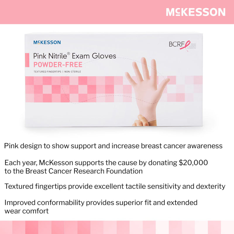 Exam Glove McKesson Pink Nitrile 250 per Box NonSterile Nitrile Standard Cuff Length Textured Fingertips Pink Not Rated