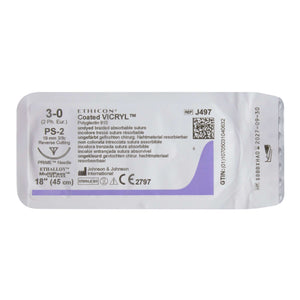 Coated Vicryl™ Polyglactin 910 PS-2 3/8 Circle Precision Reverse Cutting Needle Size 3-0 | SurgiMac Dental Supply