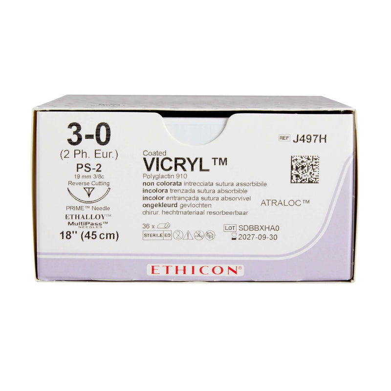 Coated Vicryl™ Polyglactin 910 PS-2 3/8 Circle Precision Reverse Cutting Needle Size 3-0 | SurgiMac Dental Supply
