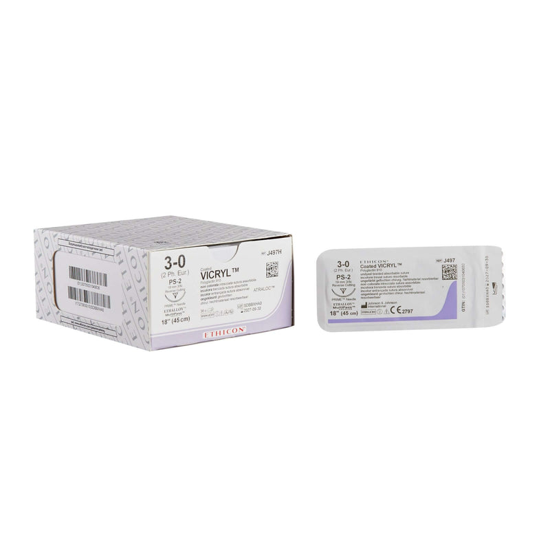 Coated Vicryl™ Polyglactin 910 PS-2 3/8 Circle Precision Reverse Cutting Needle Size 3-0 | SurgiMac Dental Supply