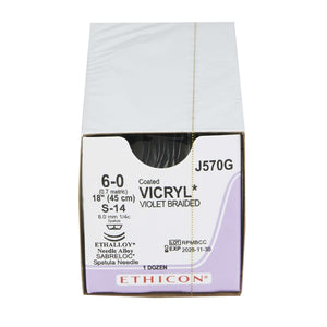 Coated Vicryl™ Polyglactin 910 S-14 1/4 Circle Spatula Needle Size 6-0 Braided | SurgiMac Dental Supply