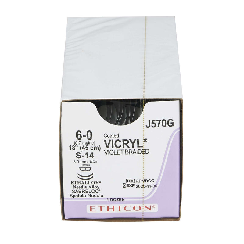 Coated Vicryl™ Polyglactin 910 S-14 1/4 Circle Spatula Needle Size 6-0 Braided | SurgiMac Dental Supply