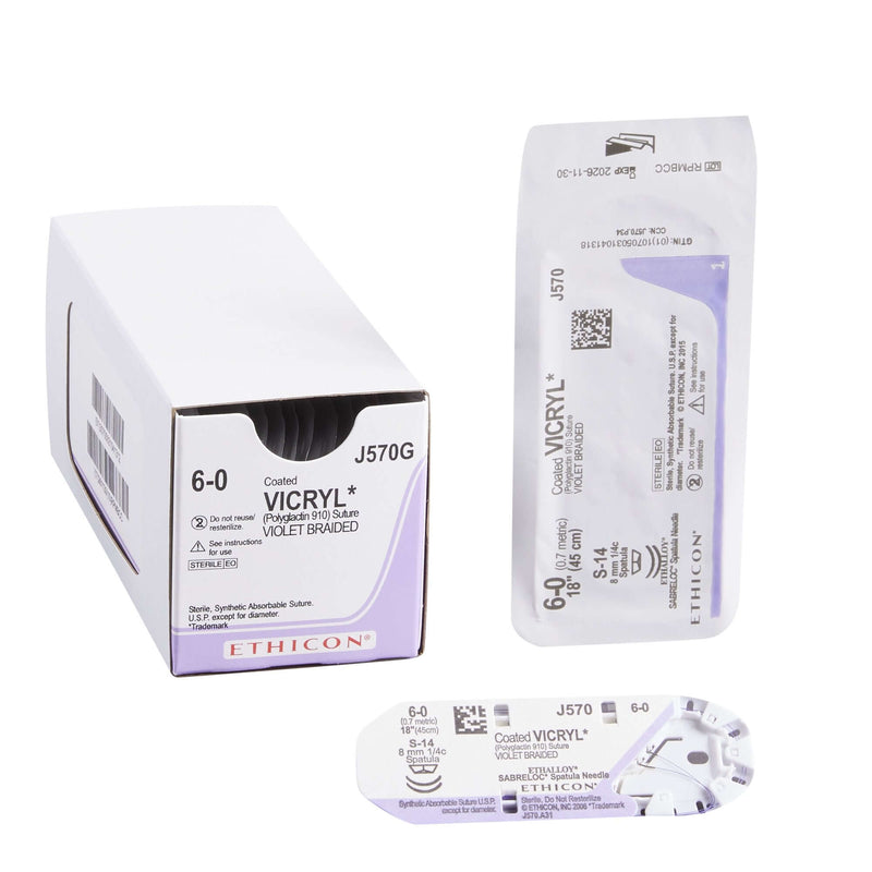 Coated Vicryl™ Polyglactin 910 S-14 1/4 Circle Spatula Needle Size 6-0 Braided | SurgiMac Dental Supply