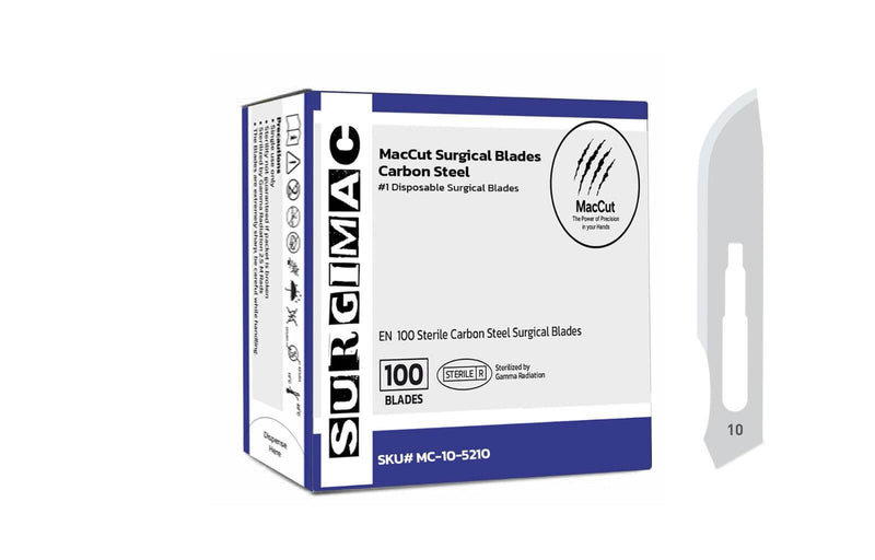 #10 Sterile Surgical Blades - MacCut Carbon Steel Scalpel Blade Box of 100 | SurgiMac MC-10-5210