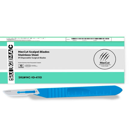 SurgiMac | #10 Sterile Stainless Steel Surgical Scalpel Blade with Plastic Handle | MacCut by SurgiMac | Box of 10 | MC-10-4110