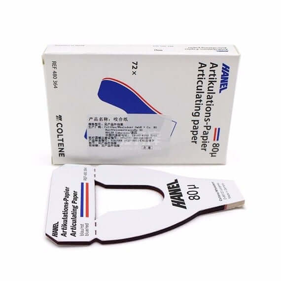 Hanel Horseshoe Shaped Articulating Paper, Blue/Red, 80 micron, Box of 72 sheets | SurgiMac Dental Supply