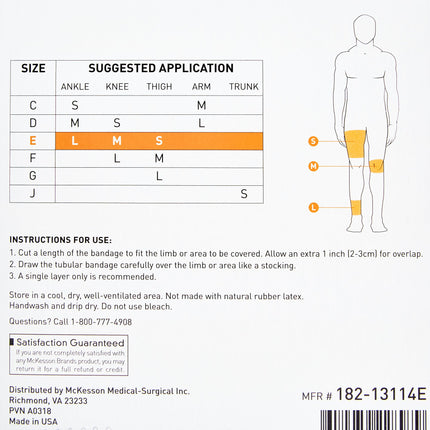 Elastic Tubular Support Bandage McKesson Spandagrip 3-1/2 Inch X 11 Yard Large Ankle / Medium Knee Pull On Natural NonSterile Size E Standard Compression