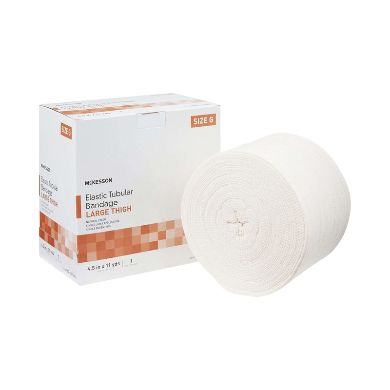 Elastic Tubular Support Bandage McKesson Spandagrip 4-1/2 Inch X 11 Yard Large Thigh Pull On Natural NonSterile Size G Standard Compression | SurgiMac Dental Supply