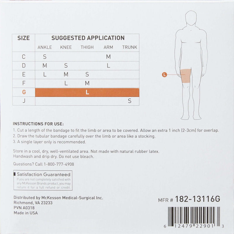 Elastic Tubular Support Bandage McKesson Spandagrip 4-1/2 Inch X 11 Yard Large Thigh Pull On Natural NonSterile Size G Standard Compression | SurgiMac Dental Supply