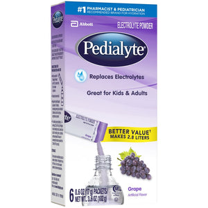 Oral Electrolyte Solution Pedialyte Powder Packs Grape Flavor Electrolyte CS/36 64598