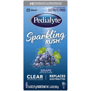 Oral Electrolyte Solution Pedialyte Sparkling Rush Powder Packs Grape Flavor CS/36 67225