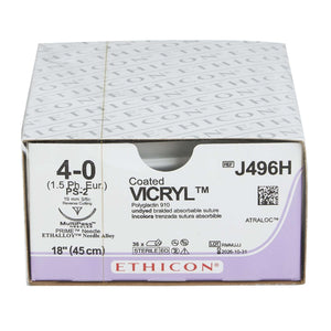 Coated Vicryl™ Polyglactin 910 PS-2 3/8 Circle Precision Reverse Cutting Needle Size 4-0 Braided | SurgiMac Dental Supply