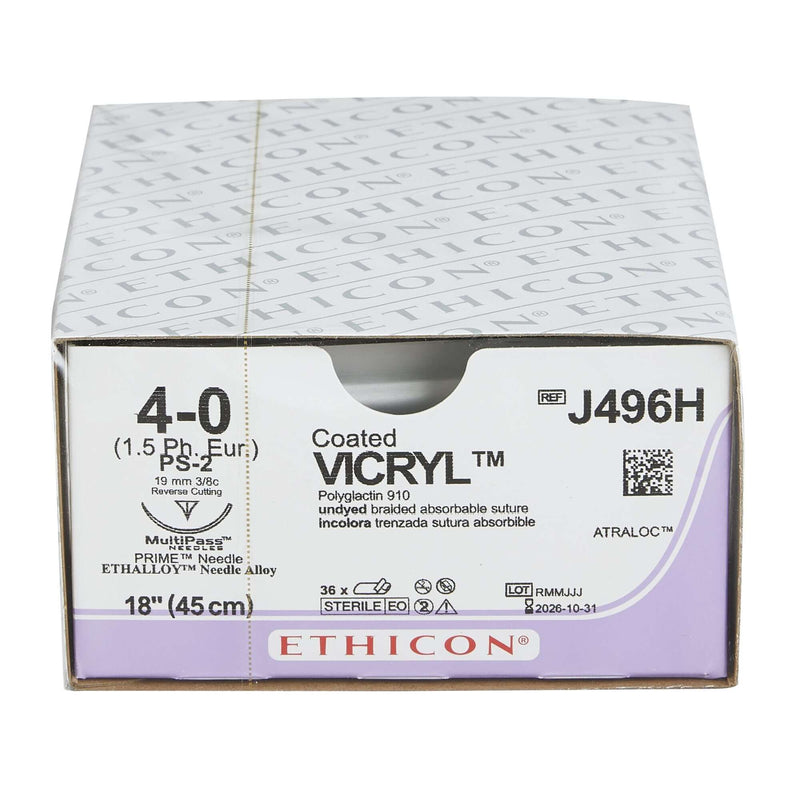 Coated Vicryl™ Polyglactin 910 PS-2 3/8 Circle Precision Reverse Cutting Needle Size 4-0 Braided | SurgiMac Dental Supply