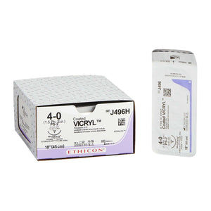 Coated Vicryl™ Polyglactin 910 PS-2 3/8 Circle Precision Reverse Cutting Needle Size 4-0 Braided | SurgiMac Dental Supply