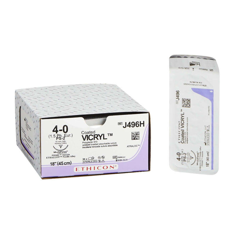 Coated Vicryl™ Polyglactin 910 PS-2 3/8 Circle Precision Reverse Cutting Needle Size 4-0 Braided | SurgiMac Dental Supply